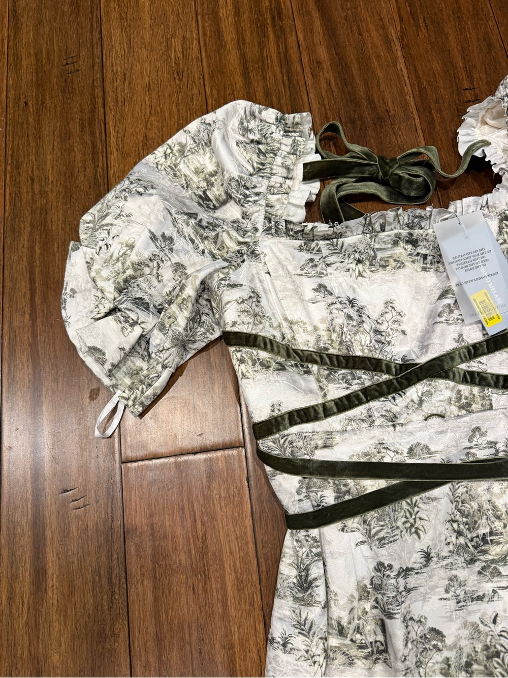 ANTONIO MELANI Ivory Maxi Dress with Olive Toile Print and Velvet Trim - Picture 9 of 13